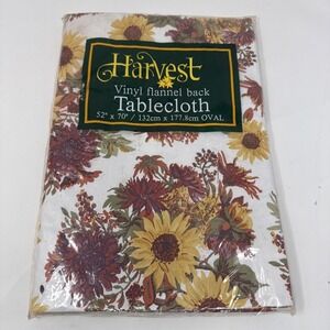 Vintage Harvest Fall Theme Floral Vinyl Flannel Back Tablecloth Oval 70X52